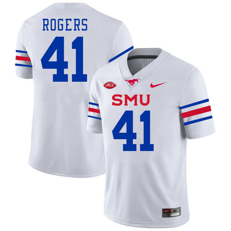 SMU Mustangs #41 Collin Rogers Jersey College Football Uniforms-White